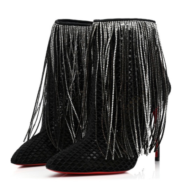 CHRISTIAN LOUBOUTIN Calfskin Strass Fringe Courtain 100 Booties size 41. - Picture 3 of 8